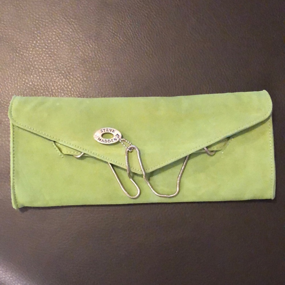 Steve Madden Clutch Purse with Silver Chain Logo Strap.